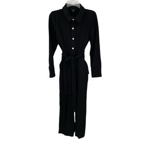 NWT Talbots Luxe Ponte Jumpsuit Wide Leg Black Long Sleeve Size 10